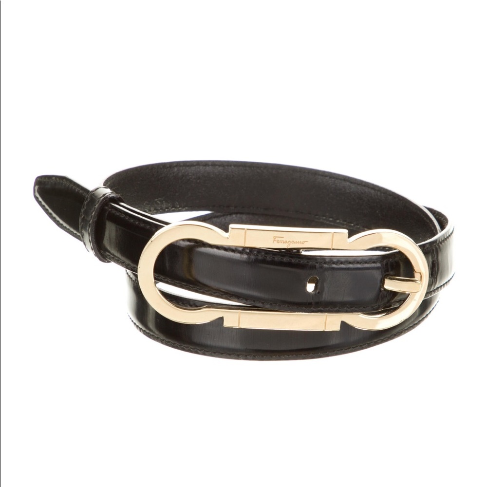 Salvatore Ferragamo skinny black leather waist belt
